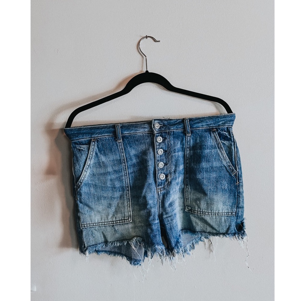 high waisted button up denim shorts